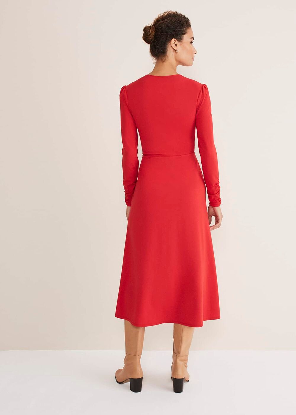 Irisa Zip Ruched Midi Dress - Red