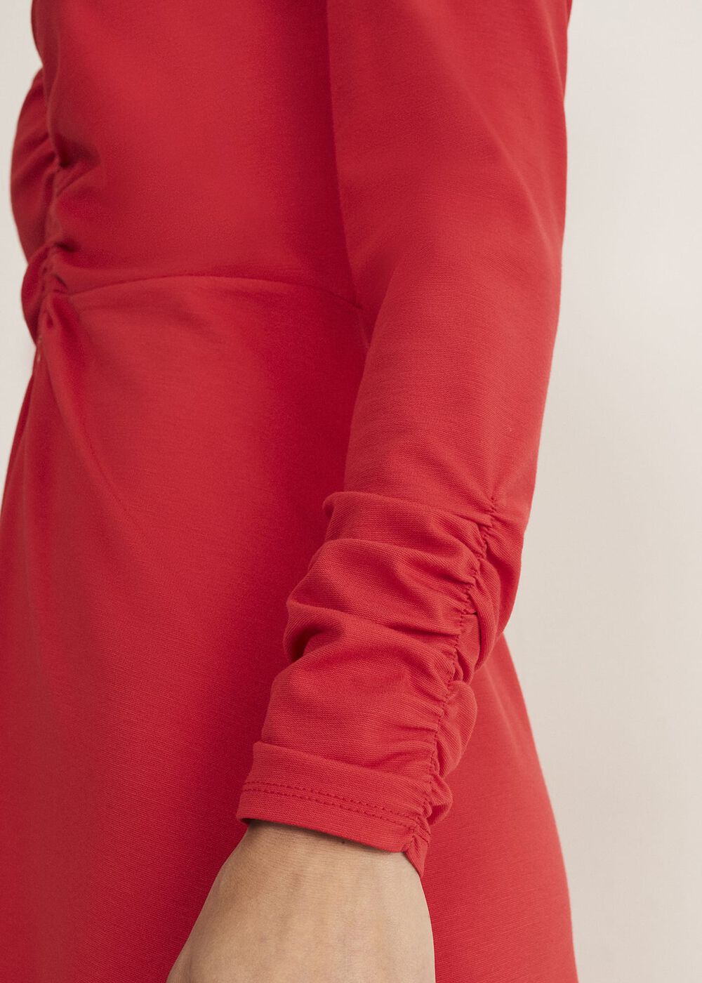Irisa Zip Ruched Midi Dress - Red