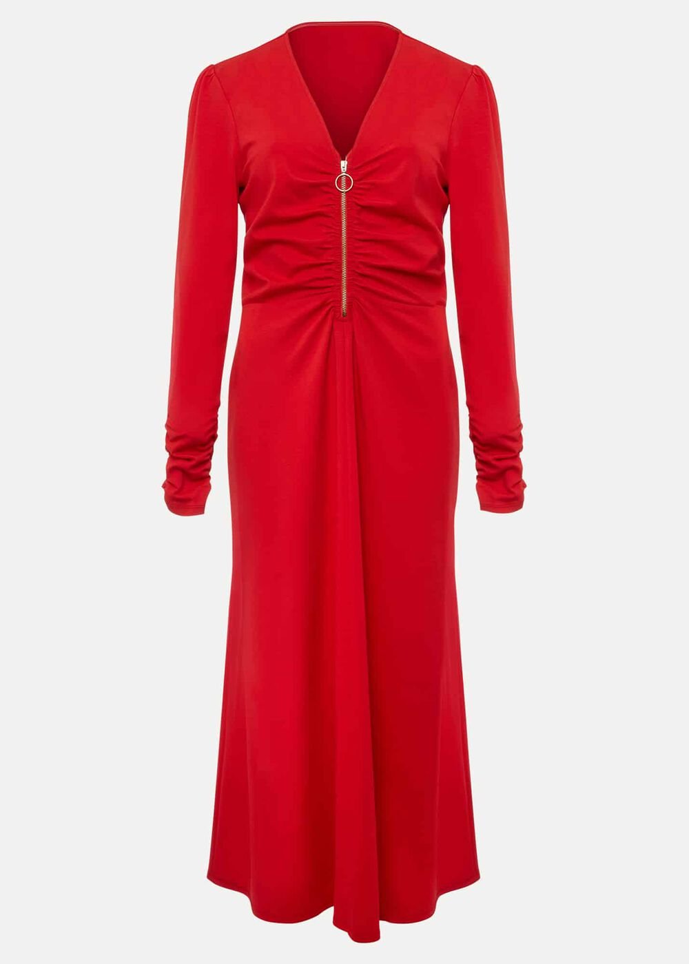 Irisa Zip Ruched Midi Dress - Red