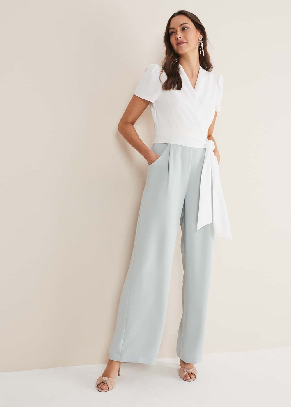 Eloise Wide Leg Jumpsuit - Eau De Nil/Ivory