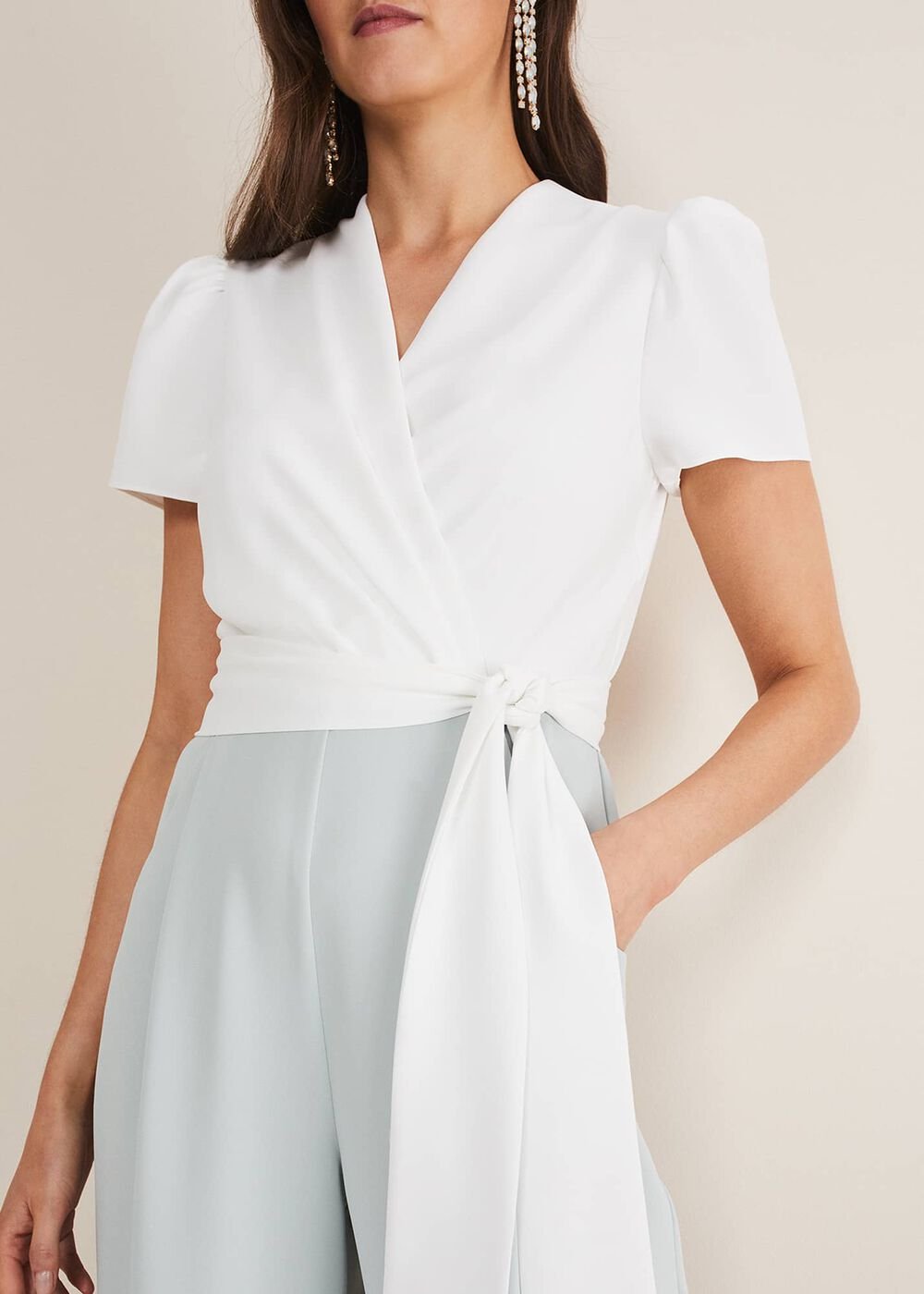 Eloise Wide Leg Jumpsuit - Eau De Nil/Ivory
