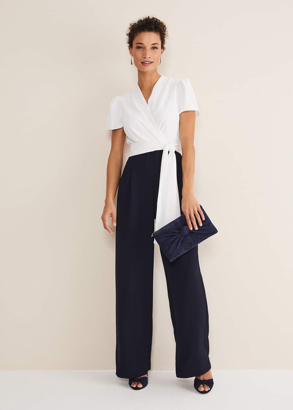 Eloise Wide Leg Jumpsuit - Ivory/Navy