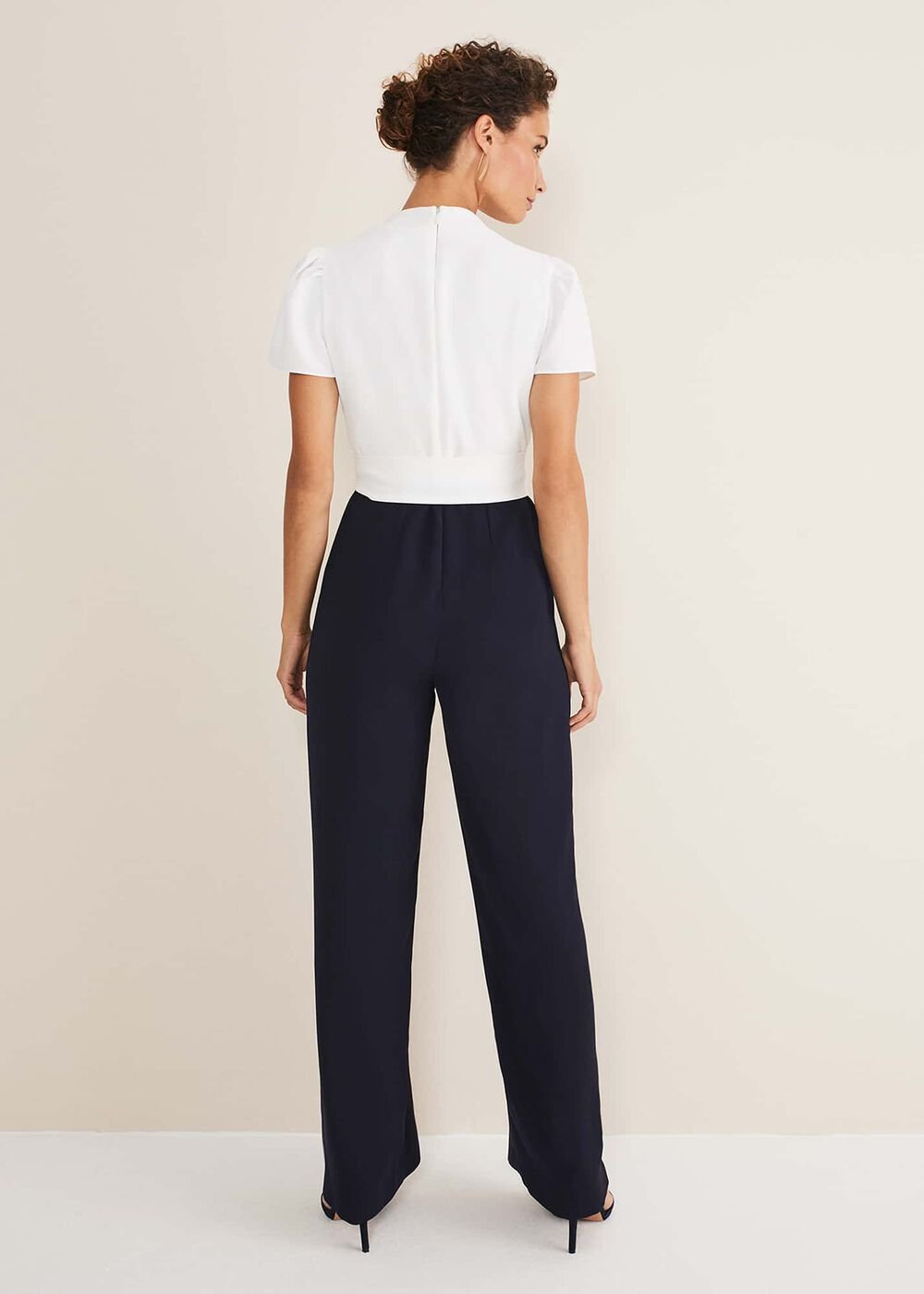 Eloise Wide Leg Jumpsuit - Ivory/Navy