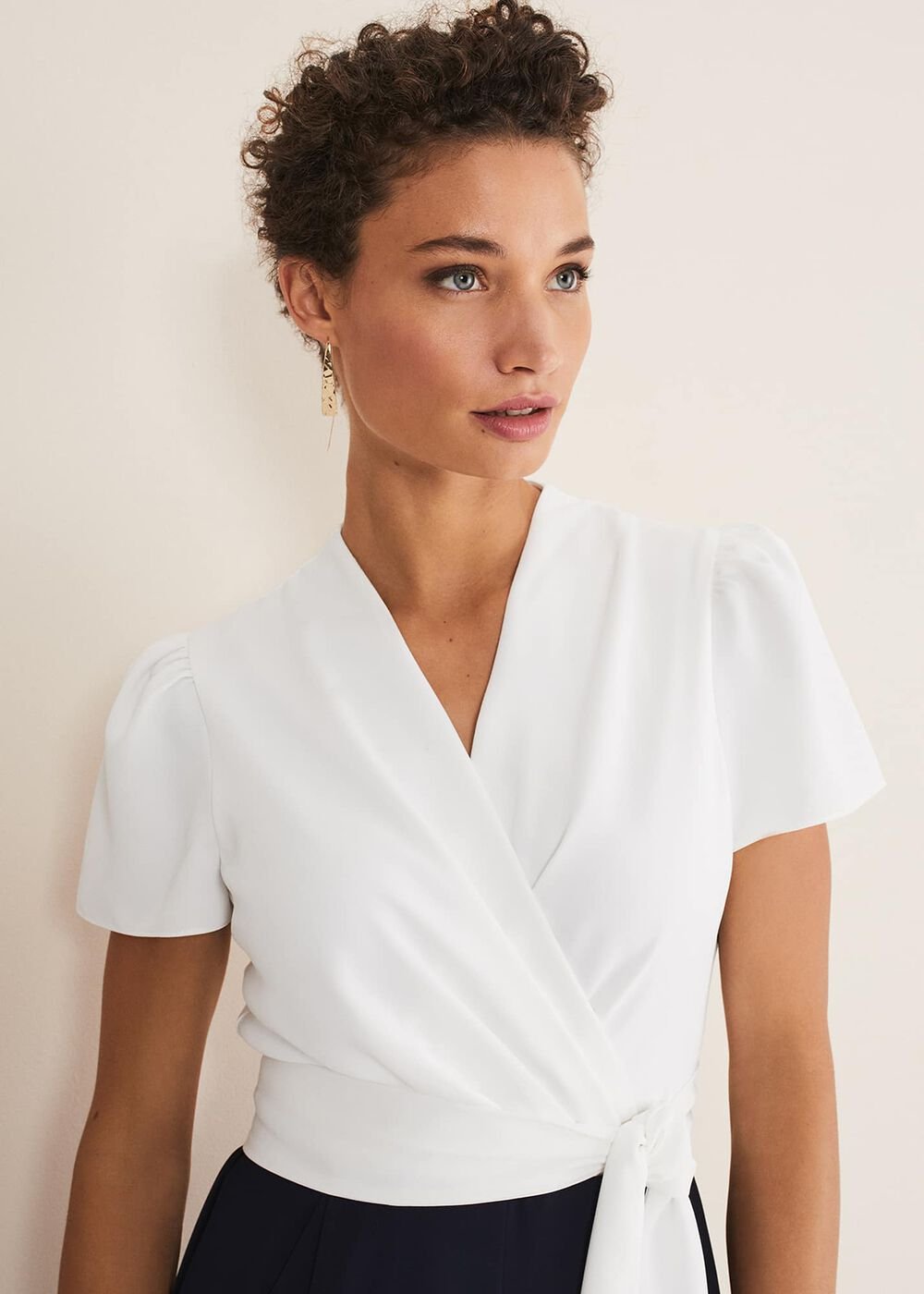 Eloise Wide Leg Jumpsuit - Ivory/Navy