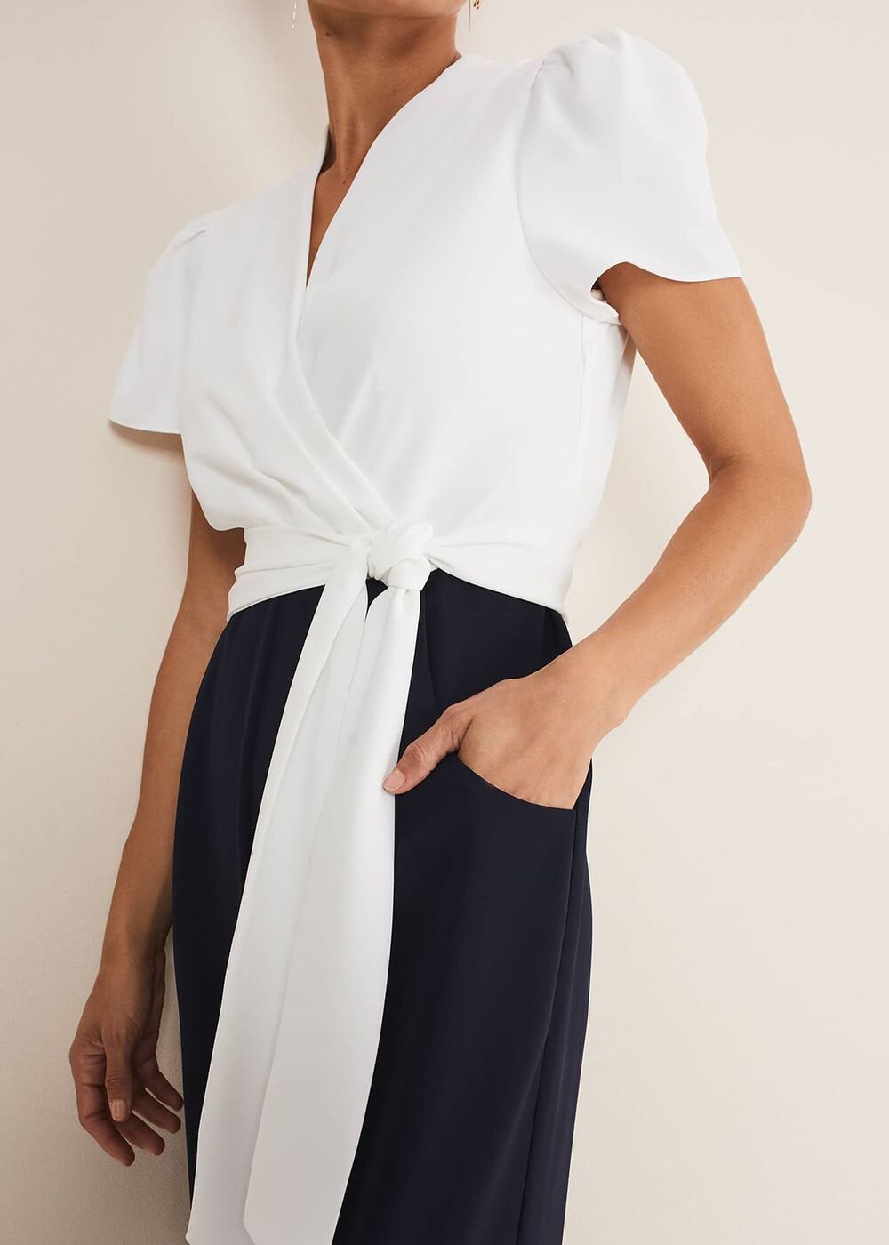 Eloise Wide Leg Jumpsuit - Ivory/Navy