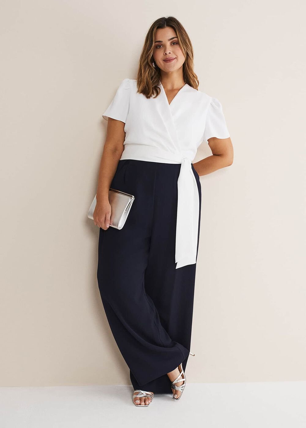 Eloise Wide Leg Jumpsuit - Ivory/Navy