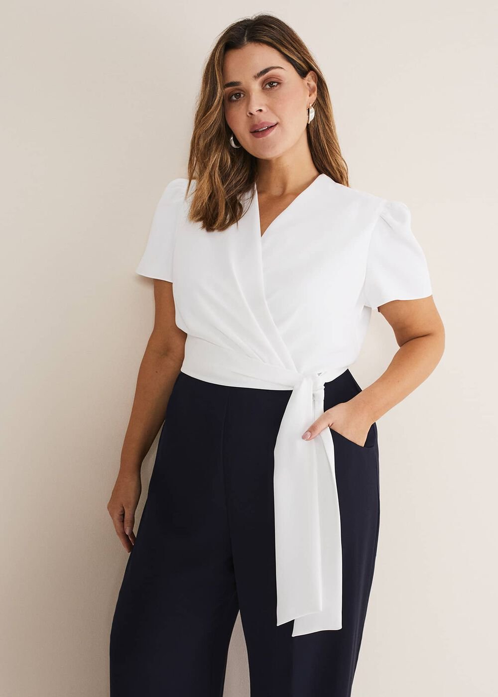 Eloise Wide Leg Jumpsuit - Ivory/Navy