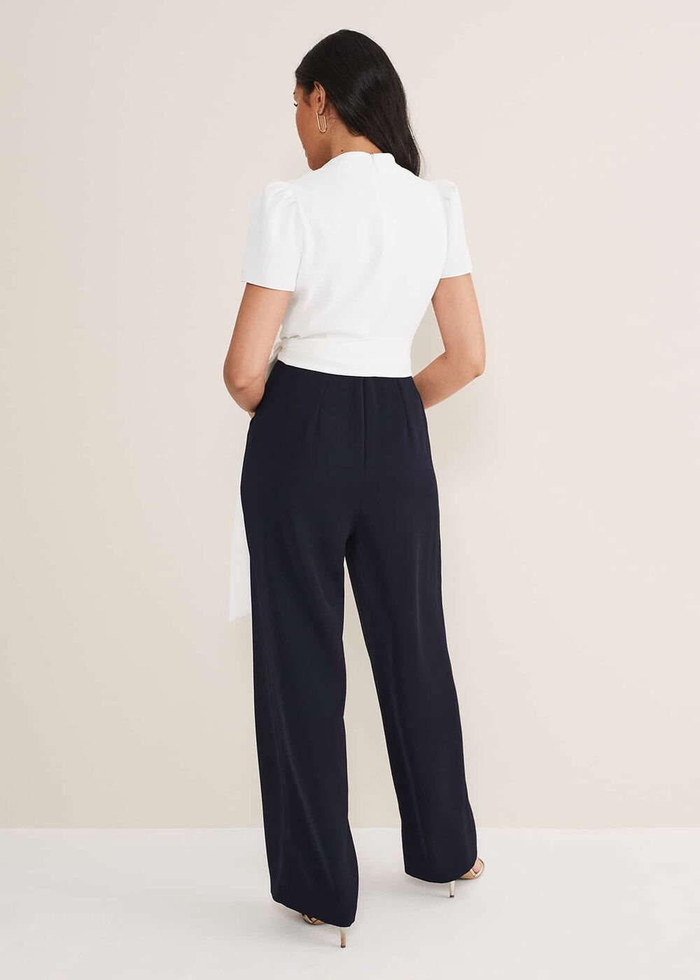 Petite Eloise Wide Leg Jumpsuit - Ivory/Navy