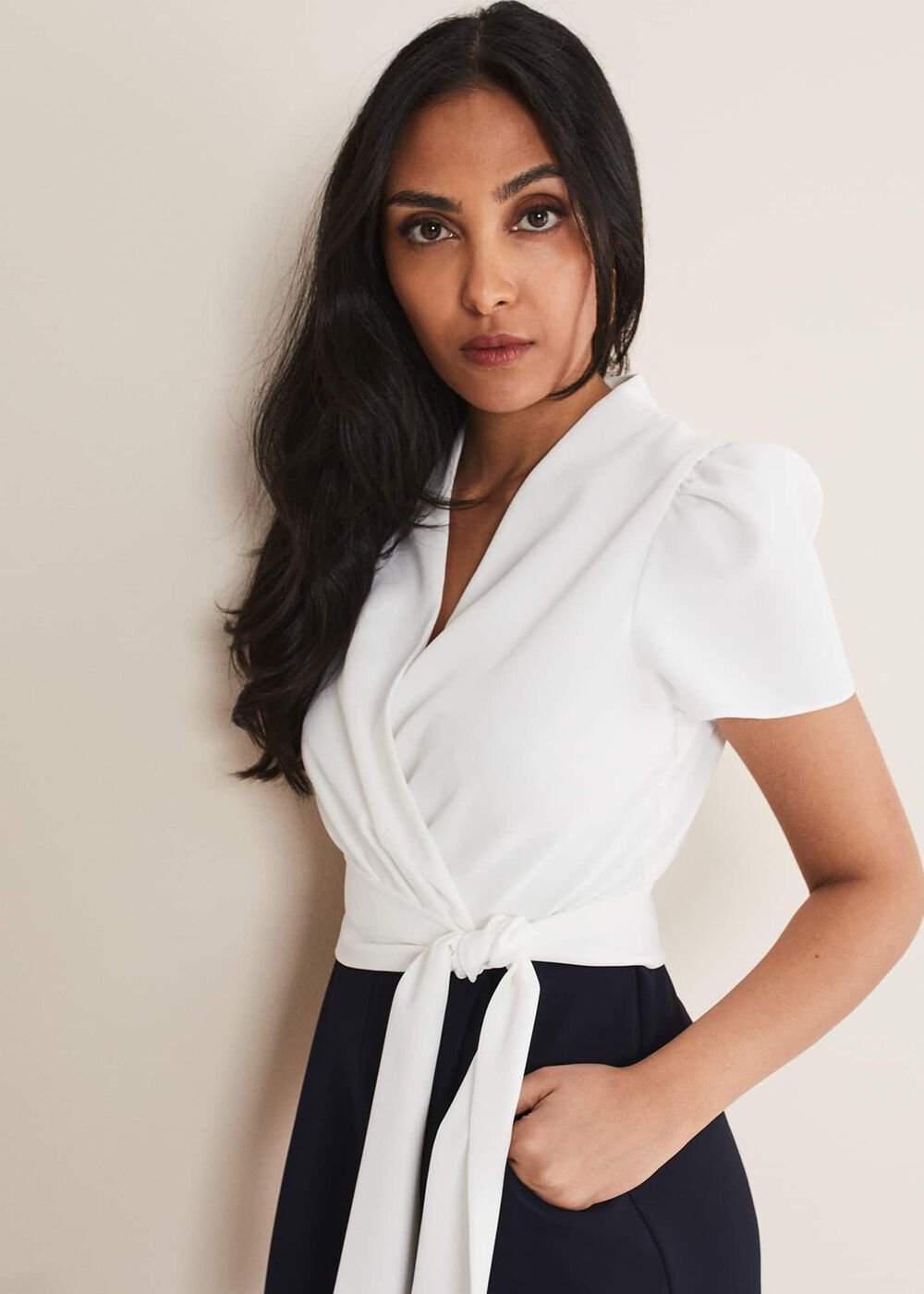 Petite Eloise Wide Leg Jumpsuit - Ivory/Navy