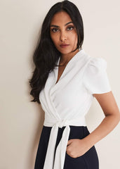 Petite Eloise Wide Leg Jumpsuit - Ivory/Navy
