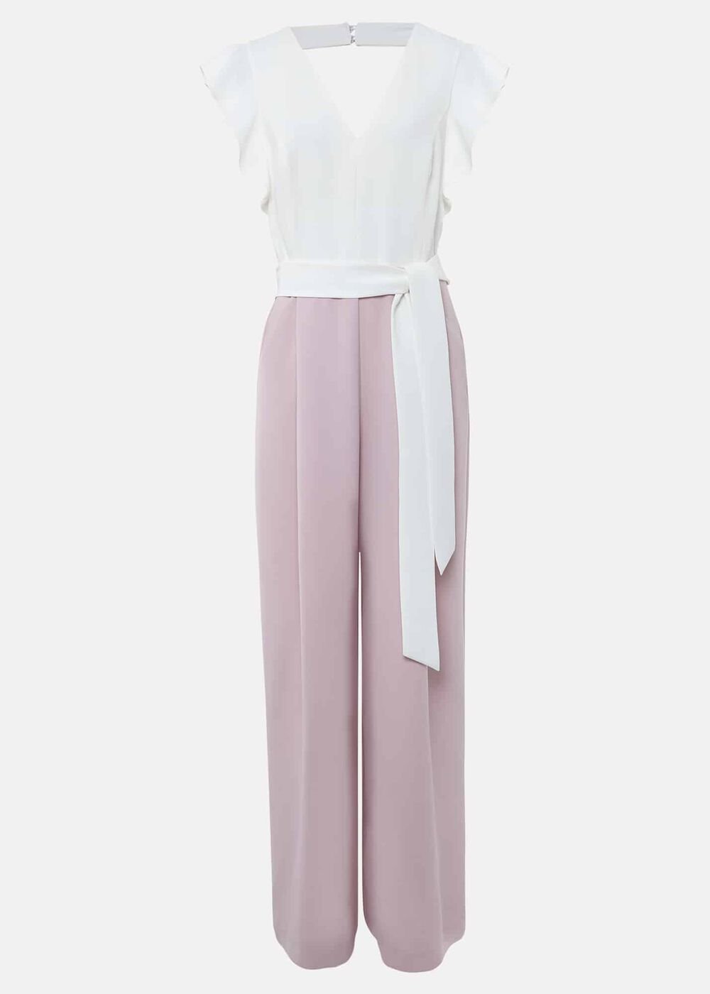 Kallie V Neck Frill Jumpsuit - Antique Rose/Ivory