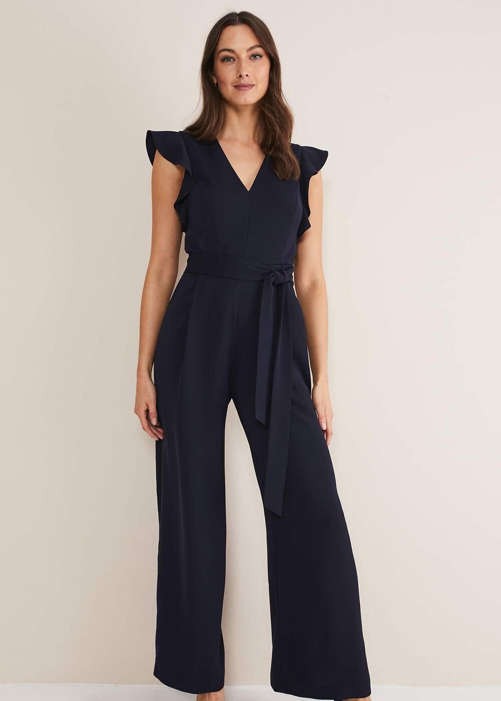 Kallie V Neck Frill Jumpsuit - Navy