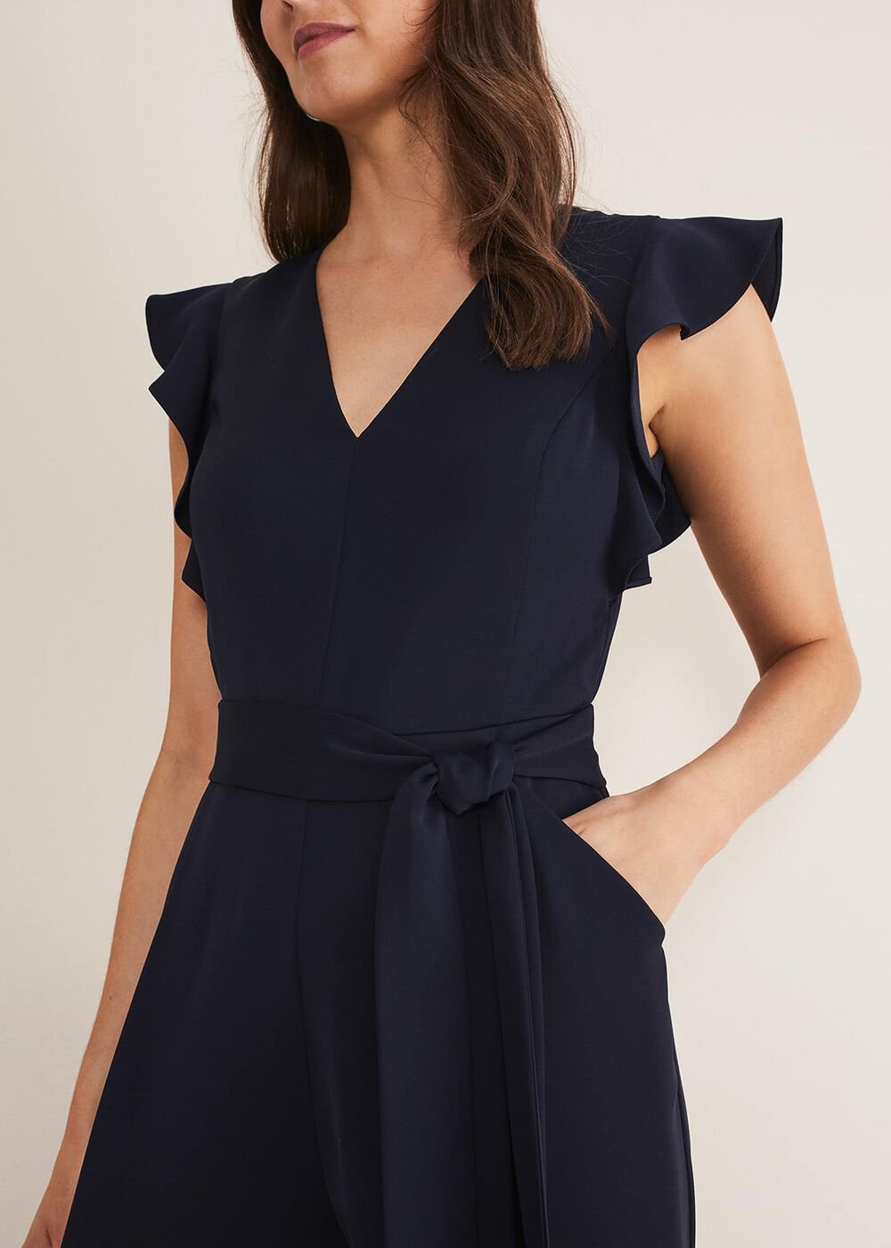 Kallie V Neck Frill Jumpsuit - Navy