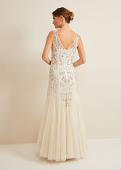Milana Beaded Tulle Maxi Wedding Dress - Parchment