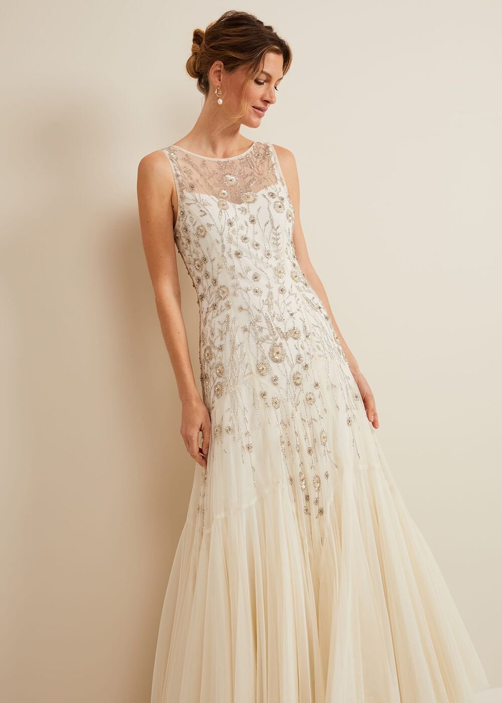 Milana Beaded Tulle Maxi Wedding Dress - Parchment