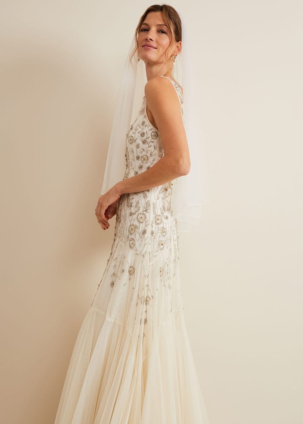 Milana Beaded Tulle Maxi Wedding Dress - Parchment