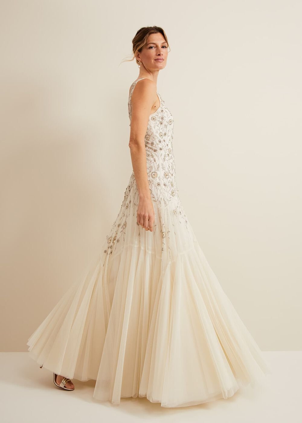 Milana Beaded Tulle Maxi Wedding Dress - Parchment