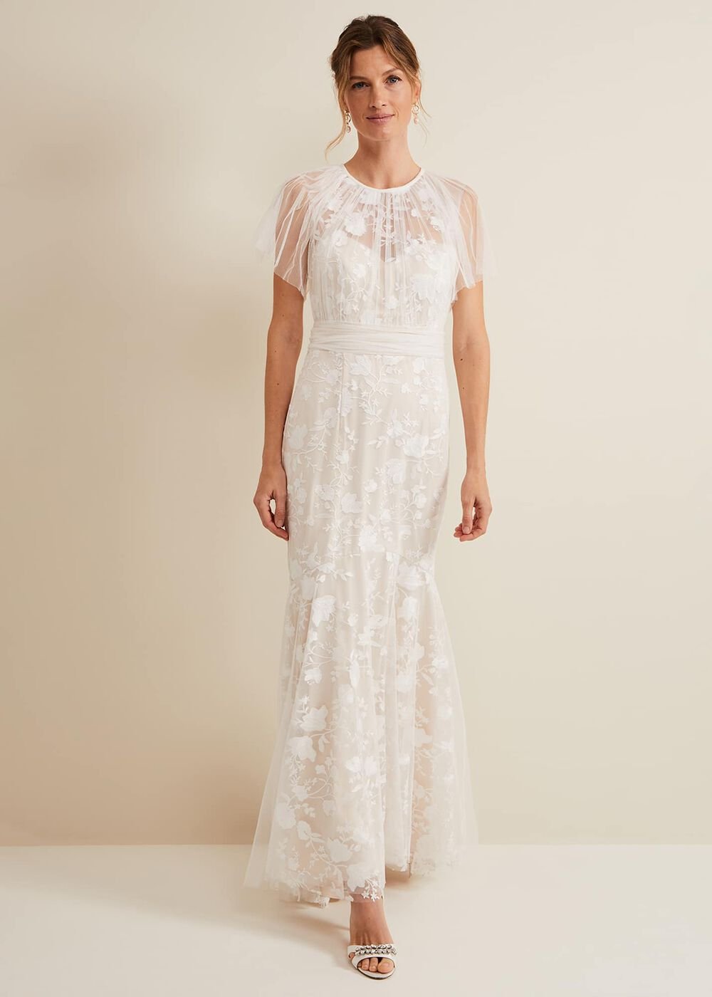 Delilah Mesh Embroidered Maxi Wedding Dress - Parchment