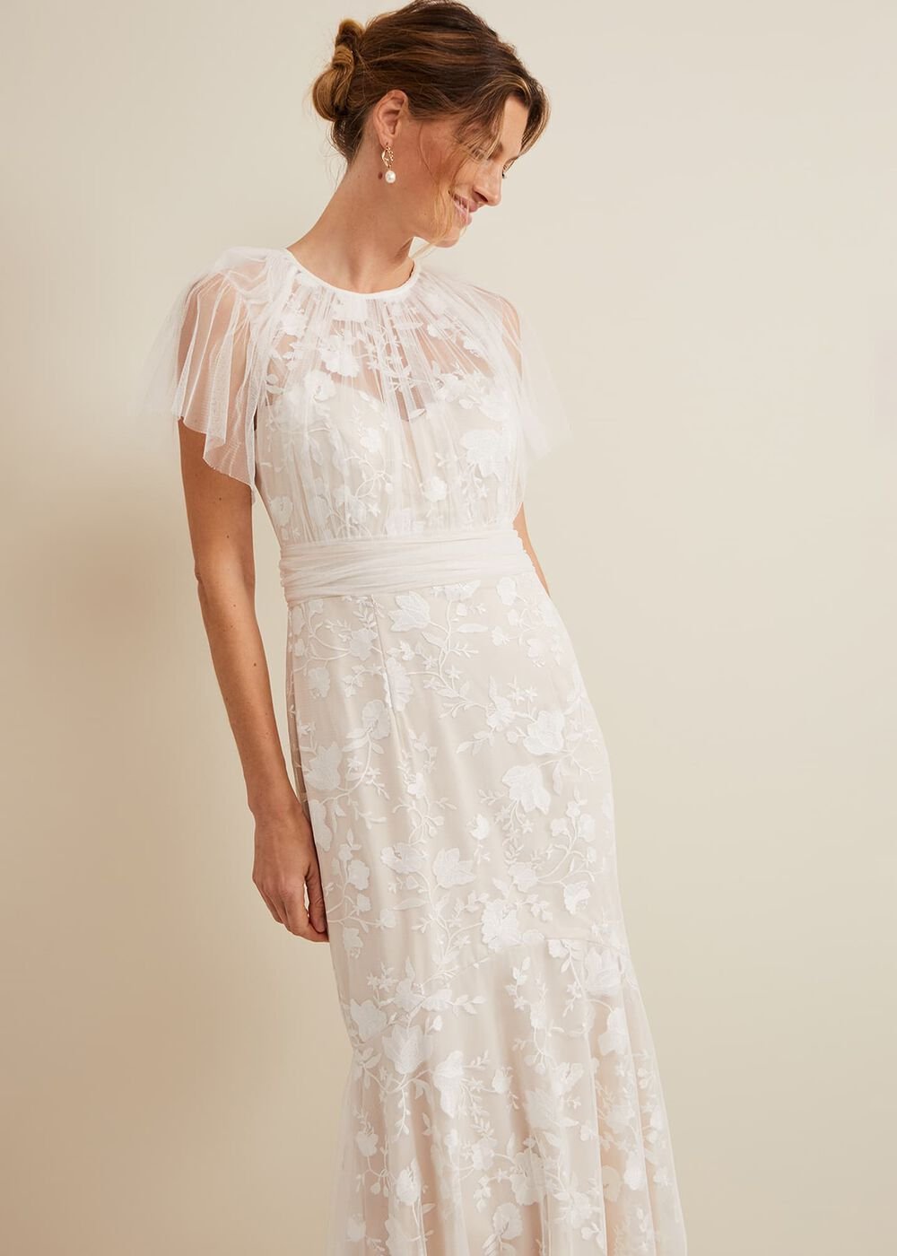 Delilah Mesh Embroidered Maxi Wedding Dress - Parchment