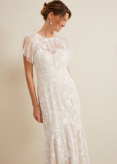 Delilah Mesh Embroidered Maxi Wedding Dress - Parchment
