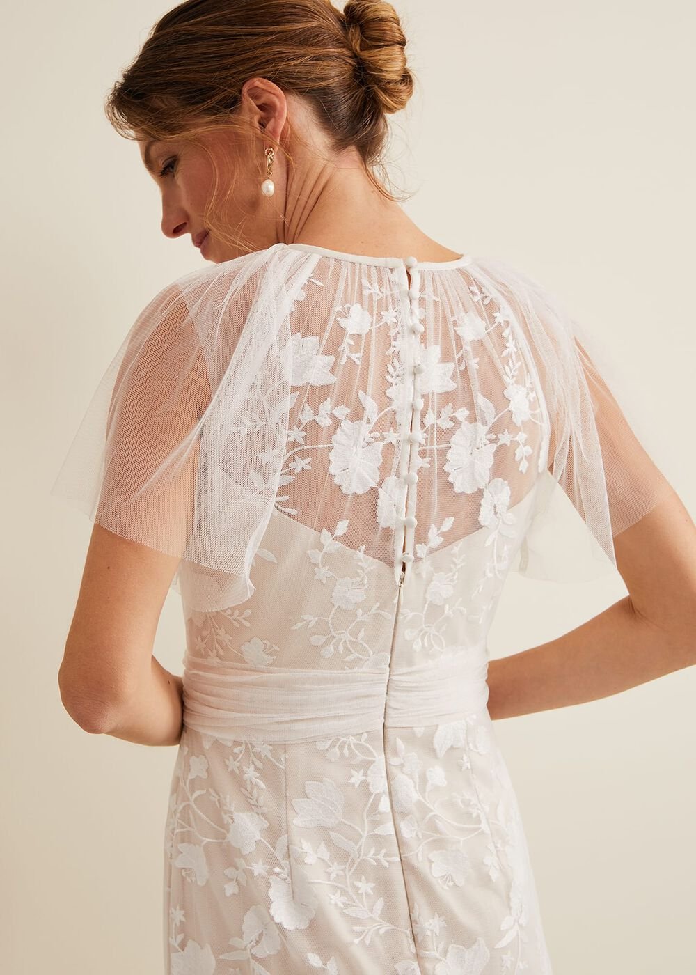 Delilah Mesh Embroidered Maxi Wedding Dress - Parchment