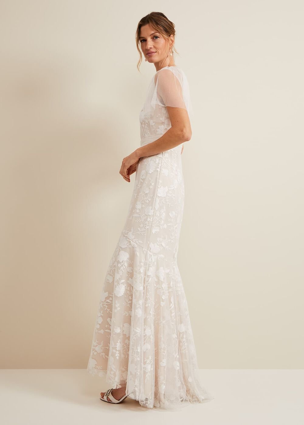 Delilah Mesh Embroidered Maxi Wedding Dress - Parchment