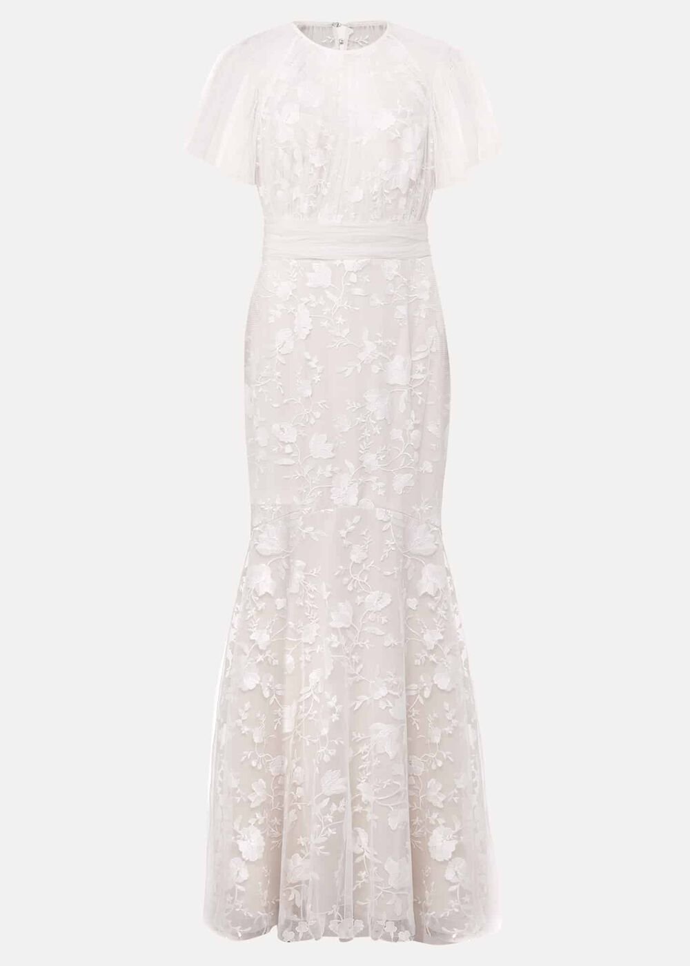 Delilah Mesh Embroidered Maxi Wedding Dress - Parchment