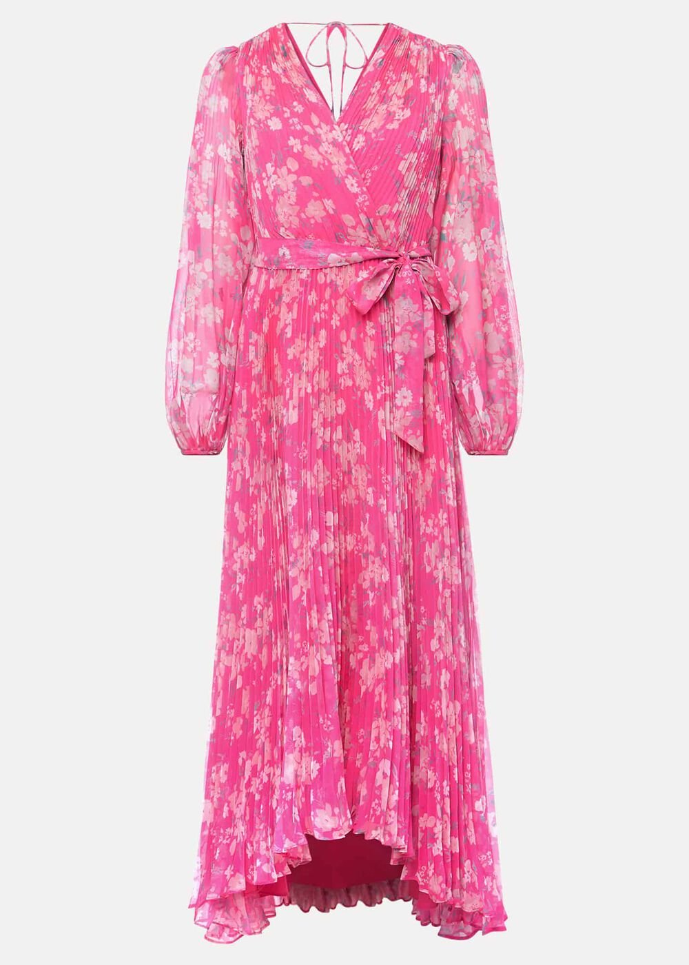 Neon Pink Floral Pleated Maxi Dress - Neon Pink