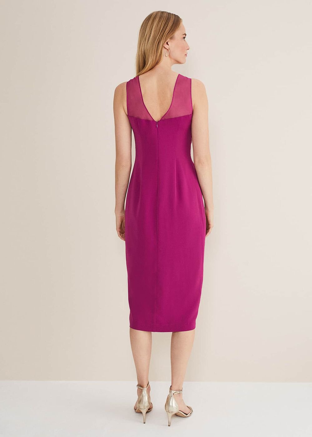 Leah Ruched Midi Dress - Magenta