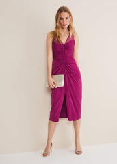 Leah Ruched Midi Dress - Magenta