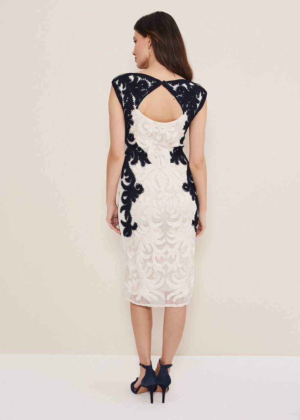 Salima Tapework Dress - Navy/Ivory