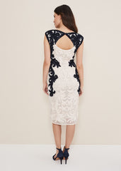 Salima Tapework Dress - Navy/Ivory