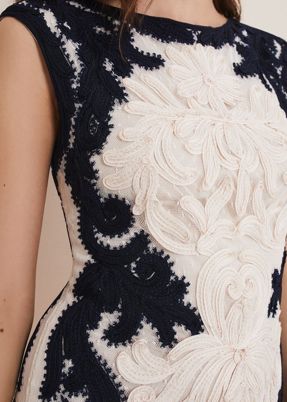 Salima Tapework Dress - Navy/Ivory