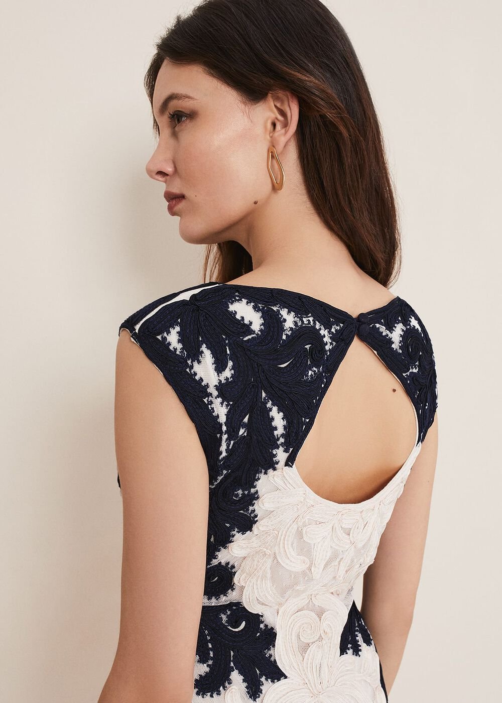 Salima Tapework Dress - Navy/Ivory