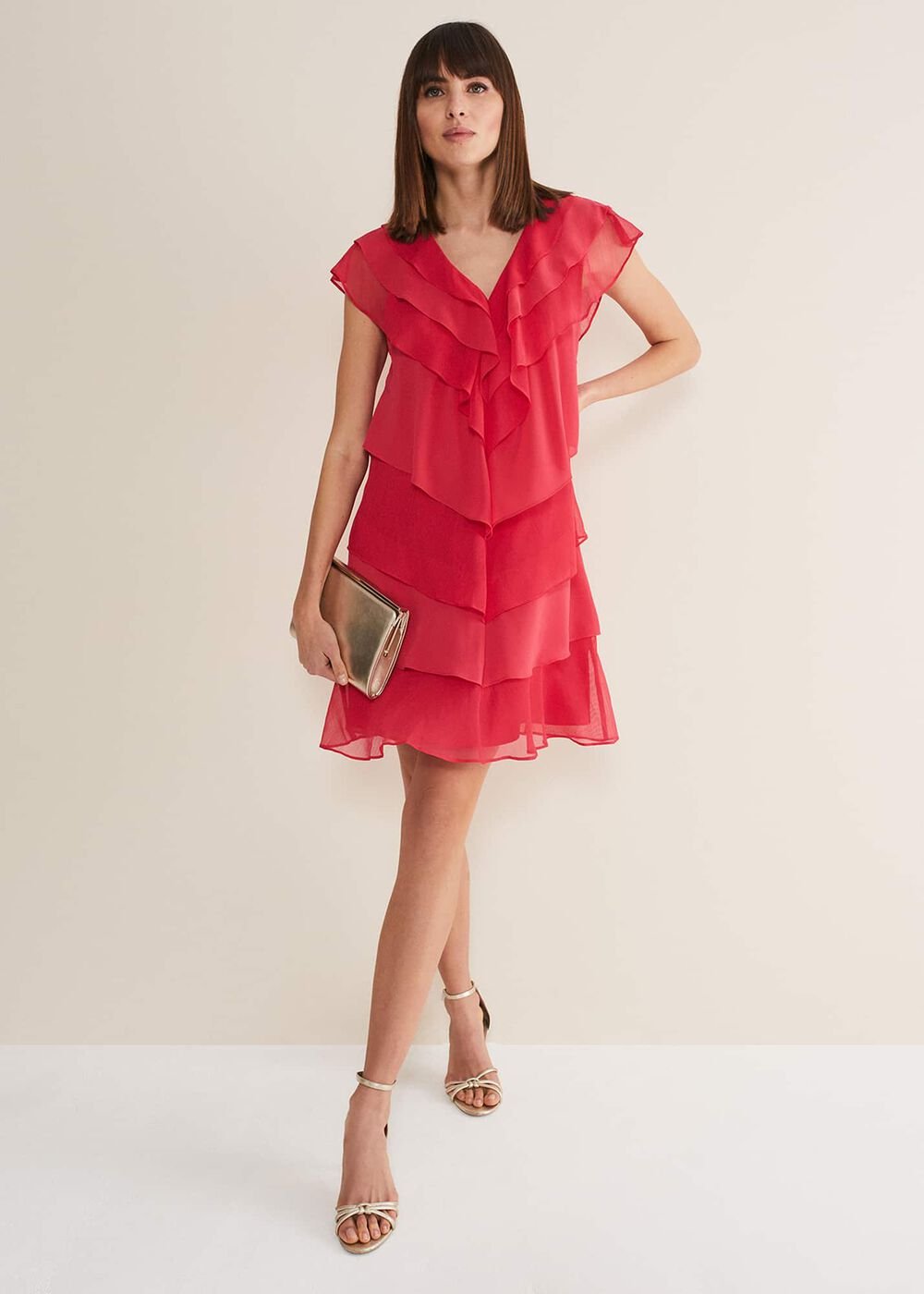 Sage Pleated Ruffle Mini Dress - Raspberry