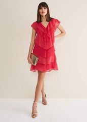 Sage Pleated Ruffle Mini Dress - Raspberry