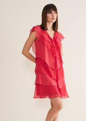 Sage Pleated Ruffle Mini Dress - Raspberry