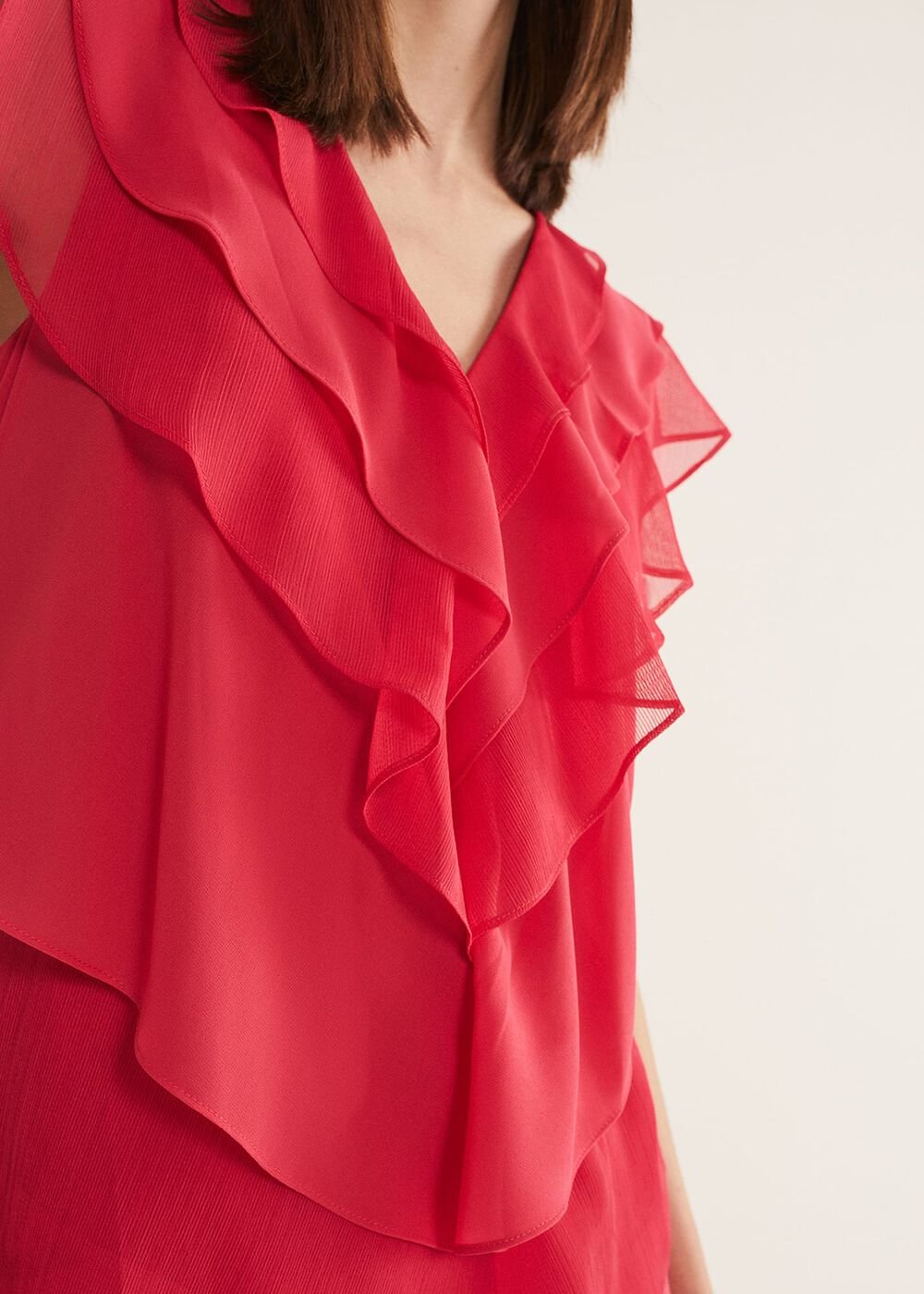 Sage Pleated Ruffle Mini Dress - Raspberry