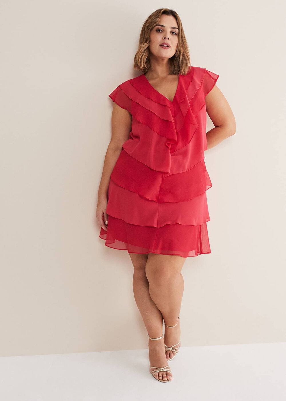 Sage Pleated Ruffle Mini Dress - Raspberry