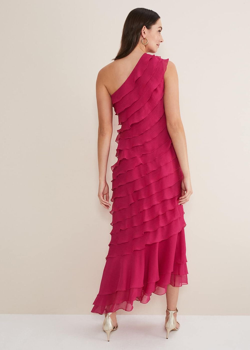 Kelsey Layered One Shoulder Maxi Dress - Fuschia