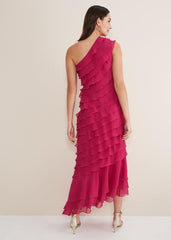 Kelsey Layered One Shoulder Maxi Dress - Fuschia