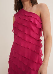 Kelsey Layered One Shoulder Maxi Dress - Fuschia