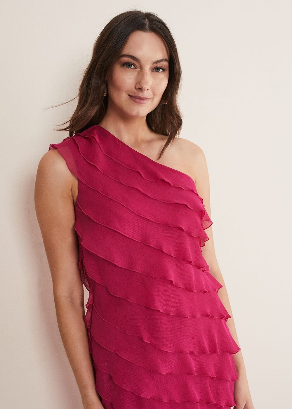Kelsey Layered One Shoulder Maxi Dress - Fuschia