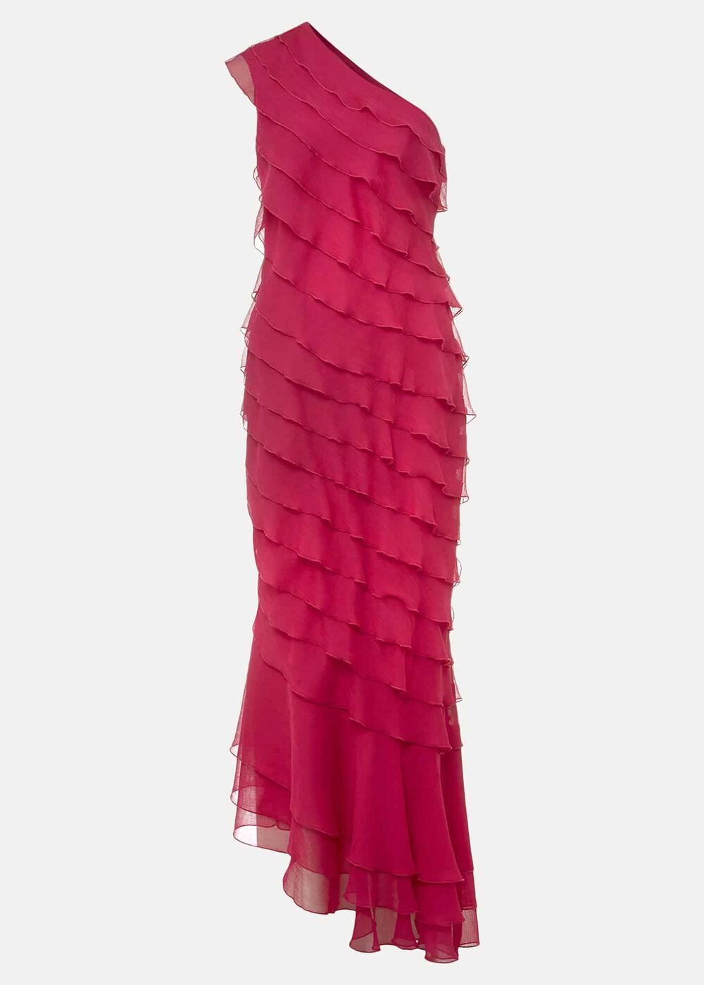 Kelsey Layered One Shoulder Maxi Dress - Fuschia