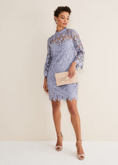 Verity Floral Lace Dress - Cornflower