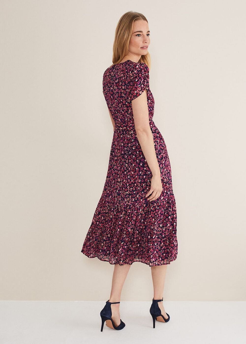 Azalea Ditsy Short Sleeve Midi Dress - Pink/Multi