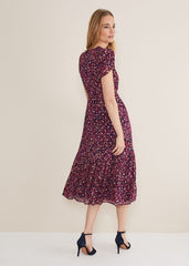 Azalea Ditsy Short Sleeve Midi Dress - Pink/Multi