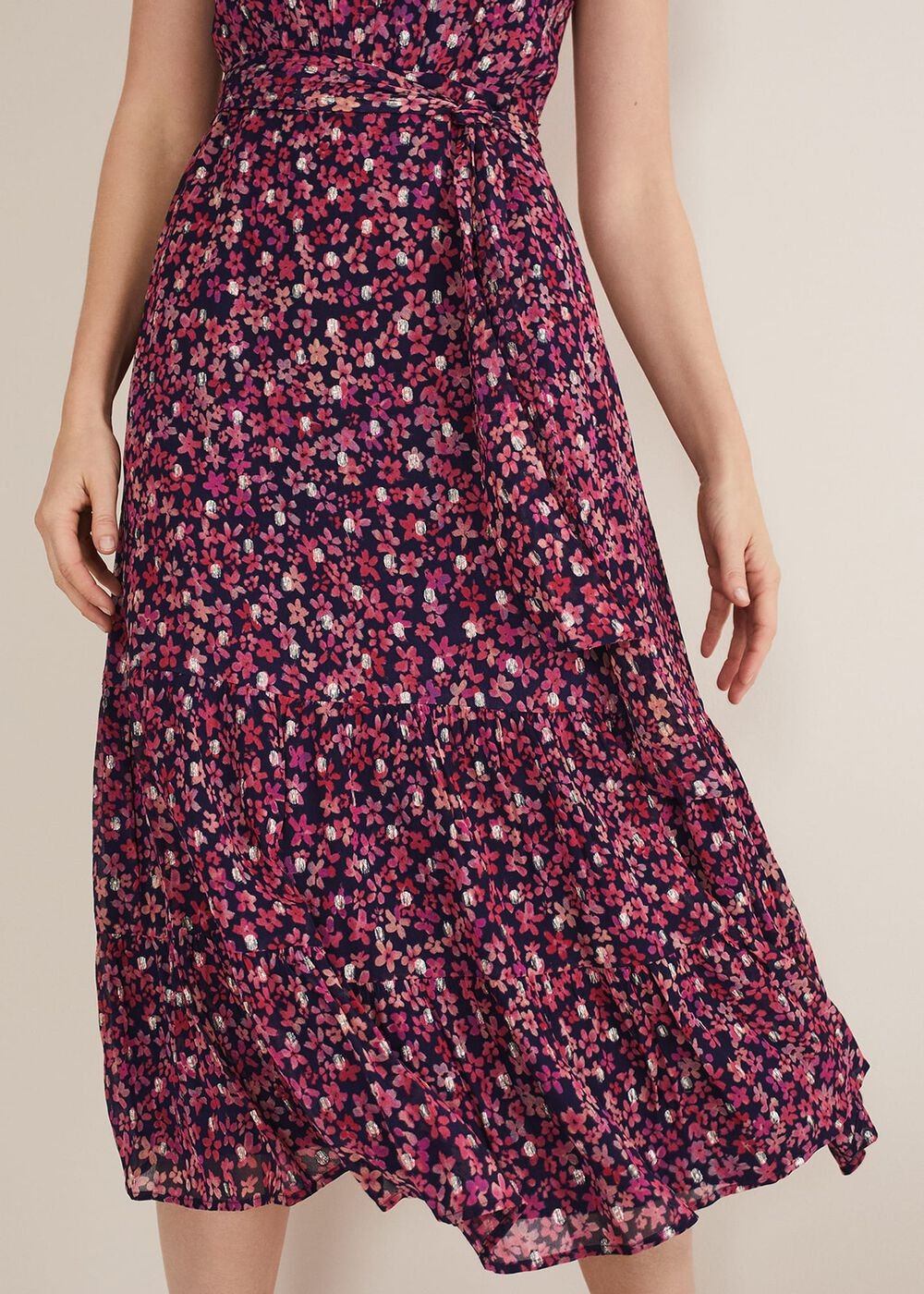 Azalea Ditsy Short Sleeve Midi Dress - Pink/Multi