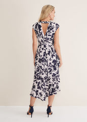 Willow Floral Cowl Neck Midi Dress - Latte/Multi