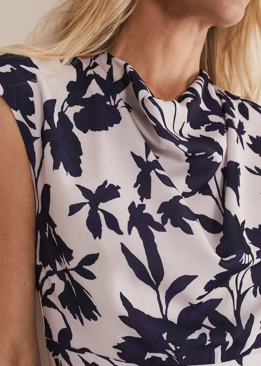 Willow Floral Cowl Neck Midi Dress - Latte/Multi